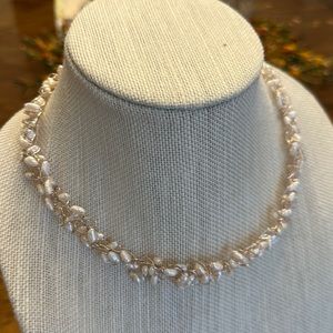 Wire Rose Gold tone freshwater pearl necklace. Brand new studio Artist piece.